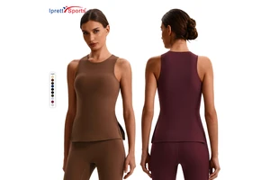 Sleeveless Long T-Shirt with Side Slit Sports T-shirts with Crisscross Straps Quick-Dry Spandex/Nylon Yoga Tank Top Custom LOGO