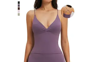 Women's Breathable Twist Front V-Neck Yoga Tank Top with Removable Pads Backless Slim Fit for Workout Gym Fitness Sports Vest