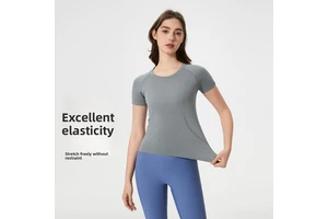 Seamless Yoga Top Women Short Sleeve Sports T-shirt Slim Fit Gym Fitness Workout Wear Quick Dry Breathable High Stretch 100%