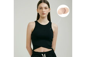 Women's Breathable Sports Vest with Chest Pads Ribbed Round Neck All-Match Slim Fit Sleeveless Pilates Top Yoga Clothes