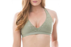 Newest Adjustable Strap Breathable Medium Support Deep V-Neck Crossed Crystal Rhinestones Sports Bra for Women OEM