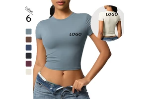 Double-Sided Nylon Casual Tight Quick-Drying Pilates Top Yoga Wear Short-Sleeved Running Fitness Sports T-Shirt