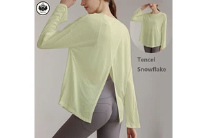 QUMOR Plus Size Lightweight Breathable Eco-Friendly Fashion Loose Running Tops Long Sleeve Sports Blouse Gym Fitness Shirts Yoga