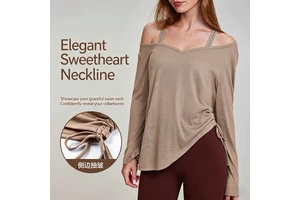 Women's Yoga Top Long Sleeve V-neck Quick Dry Breathable Lightweight Plus Size Pleated Drawstring Loose Fit Autumn Fitness