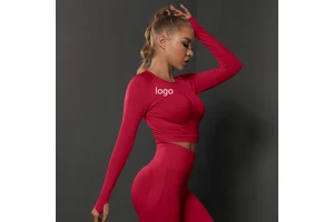 Custom Logo New Breathable Spandex/Nylon Four-Way Stretch Solid Blouse Fitness Sports Tight-fitting Women's Long Sleeve