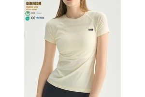 Seamless Texture Breathable Chest Line Short-sleeved Women's Neck Slim-fit Solid Running Fitness Yoga Sports Top