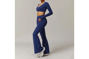 Fashion V Shaped Neckline Removable Chest Pads Long Sleeves Print Sweatshirts Gym Custom Logo Yoga Wrap Top for Women