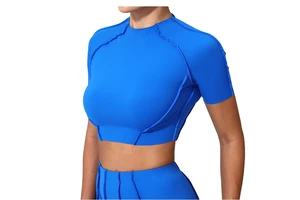 New Style Women's Yoga Top Slimming Short Sleeve Yoga Bra Breathable Four-Way Stretch Lightweight Sports