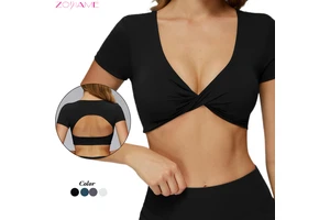 Wholesale Zoyiame Women's Sports Top Short-Sleeve V-Neckline Hollow-out Back Breathable Yoga Wear Women Bra