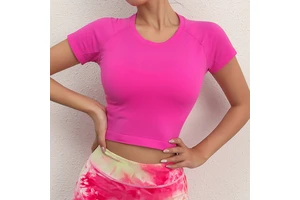 DX25008 Active Tops Sexy Cropped Design Seamless High Stretch Breathable Yoga Fitness Short Sleeve Tight Sports T-Shirt for
