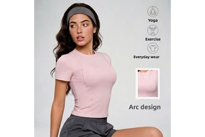 Spring/Summer Breathable Slim-Fit Sports Yoga Top for Women Tight-Fitting Short-Sleeve Spandex/Polyester Yoga Tee