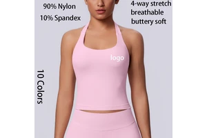 2026 Custom Logo Women Halter Neck Yoga Tank Top With Built in Bra Seamless Workout Sports Top