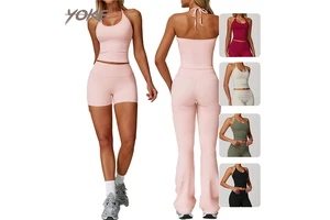 New Strappy Halter Open Back Yoga Tank Top With Removable Pads Casual Tight Sports Quick-Drying Workout Shirt Women All-Activity