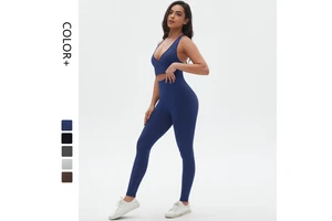 Women's Sexy V-Neck Cross Sports Yoga Bra Set Custom Logo Buttock Lift Trousers Pilates Running Fitness Solid for Yoga Gym