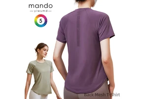 Wholesale Polyester Short Sleeve Crew Neck Loose Sports Top Women's Mesh-Back Ventilated Gym Running T-Shirt