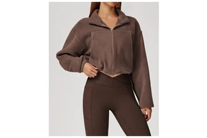 Sweatshirt Breathable Quick Dry Four-Way Stretch Polyester/Cotton Loose Sport Jacket Fitness Workout Clothes Yoga Tops Women