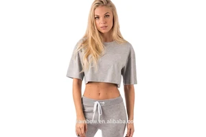 Grey Marl 70% Polyester 25% Cotton 5% Elastane Crop Top Fashion Hot Sale Women's Cropped Short Sleeve T Shirt