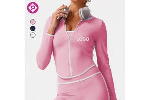 Wholesale Custom Stand Collar Quick Dry Yoga Jacket Sportswear Workout Outfits Gym Zip up Long Sleeve Yoga Tops