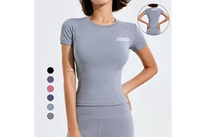 Spring Summer Women's Tight-fitting for Yoga Fitness T-shirt Short-sleeved Sweat-Wicking Quick-drying