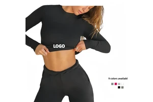Designer customized AIL women' round neck slim fit T-shirt, fast drying breathable long sleeved Pilates running yoga sports top