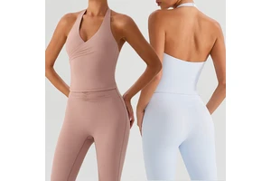 New Arrival Built-In Bra Wrap Halterneck Sports Yoga Gym Tank Top Solid Color Backless Sleeveless Vest