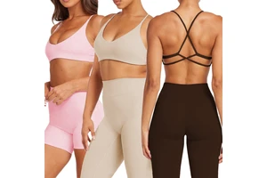 Trendy High Quality Quick Dry Breathable Nylon+Spandex 3-Piece Elastic Waist Training Outfits Exercise Wear Ladies Lightweight