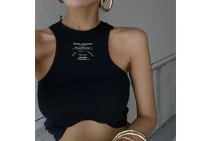 Custom Printing Logo Crop Top Women Sleeveless White Cropped Tights Ribbed Crop Tank Top