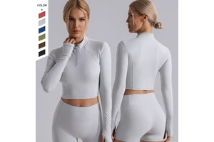 New Design Quick-Dry High Strength Tight Stand Collar Half Zipper Longsleeve Sports T-Shirts for Women Running Fitness T-Shirt
