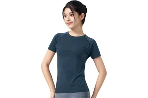 Spandex/Nylon Seamless Women's Crop Top T-Shirts Four-Way Stretch Quick Dry Pilates Yoga Compression Skinny Fit Gym Sports Crew