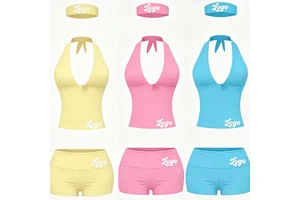 Trending 2026 Sexy 3 Piece Set Women Summer Modal Cotton Halter Top And Biker Shorts Set With Headband Yoga Workout Outfits Set