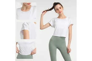 New Style Yoga Short-sleeved Women's Spandex/Nylon Quick-dry Breathable Fitness T-shirt Loose Fit Lucky Temperament Dance Top