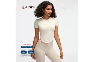 Da19-21 Lightweight Plus Size Ribbed Sports Short Sleeve Blouse Chest Pad Fitness Wear Women's Running T-shirt Breathable Beauty