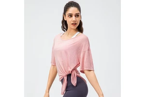 Women's New Spring Summer Sports Blouse Lightweight Quick-Drying Yoga Short-Sleeved T-Shirt Breathable Elastic 100% Polyester