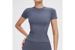 Seamless Eco-Friendly Four-Way Stretch Spandex/Nylon Yoga Long Sleeve Crew Neck Breathable Quick Dry Lightweight Front Regular