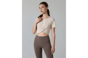 Women's Sport Top Yoga Build-in Bra Top Solid Breathable Quick Dry Open Back Short with Short Sleeve Top for Women