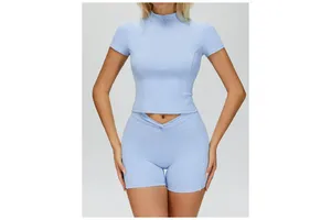 Women's Naked Feeling Half Zip Mock Neck Yoga Top Slim Fit Short Sleeve Quick Dry Running Workout Fitness T-shirt