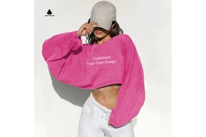 Drop Shoulder Custom Plain Sublimation Organic Cotton Long Sleeve Tshirt Women Oversized Blank Crewneck Crop Top Sweatshirt