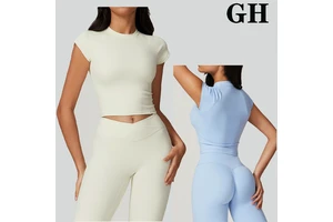 GH Breathable Plus Size Hot Sell Short Sleeve Friendly Nylon Workout Quick Dry Skinny Fit Short Sleeve Yoga Sports Top T-shirt