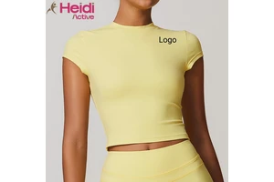 New Design Casual Wear Sports T-shirt Breathable Quick Dry Spandex Slim Fit Round Neck Short Sleeve Yoga Tops