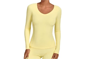 Custom V-Neck Slim-Fit Long Sleeve Yoga T-Shirts Women's Solid Color Breathable Training Tee Tight Stretch Sports Fitness Top