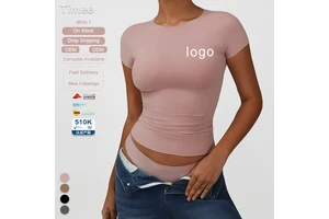 Fashionable Short-sleeved T-shirt High-elasticity Yoga Fitness T-shirt Casual Tight Top for Women