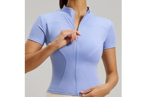 Women's Sportswear Solid Soft Short Sleeved High Stretch Quick Dry Tight-Fitting Zipper Yoga Top Lightweight Breathable