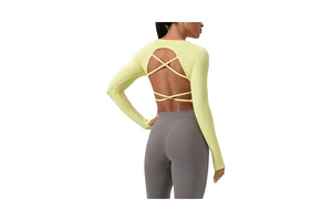 Women's Fashion Yoga Sports Top Tight Long Sleeve Breathable Quick Drying Cross Back Crew Neck Skinny Fit Polyester/Nylon for