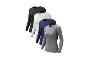 Women's Long Sleeve Compression Tops Cool Dry Athletic Workout Undershirts with Sun Protection for Yoga Gym 2-4 Pack for Summer