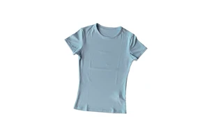 Nude Solid Color Yoga Fitness Wear Nine Quarter Sleeve Women Slimming Breathable Quick Dry Moisture Wicking Stretch Tight for
