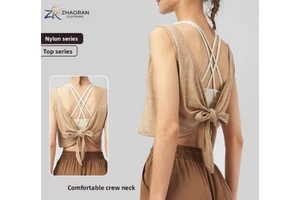 Drawstring Beautiful Back Yoga Clothing Top T-Shirt Women's Summer Loose Breathable Quick-Drying Running Fitness Cover-Up