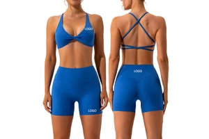 Butter-soft Yoga Set Fitness Shorts Two-piece Running Quick-drying Sports Bra with Twisted Cross Straps Women's