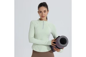 Half-Zip Long-Sleeved Women's Sports Top for Yoga Fitness Running Training Tight Fit Polyester Spandex Autumn Winter China Model