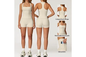 Stylish Comfort Yoga Set: Fitted Tank Top with High-Waisted Shorts Women's Fitness Wear: Quick-Dry Breathable Running Sports Set
