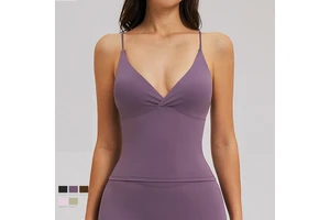 Crisscross Double Straps Backless V Neck Sexy Women's Yoga Crop Top Quick Dry Slim Fit Solid Seamless Sports Tank Top for Women